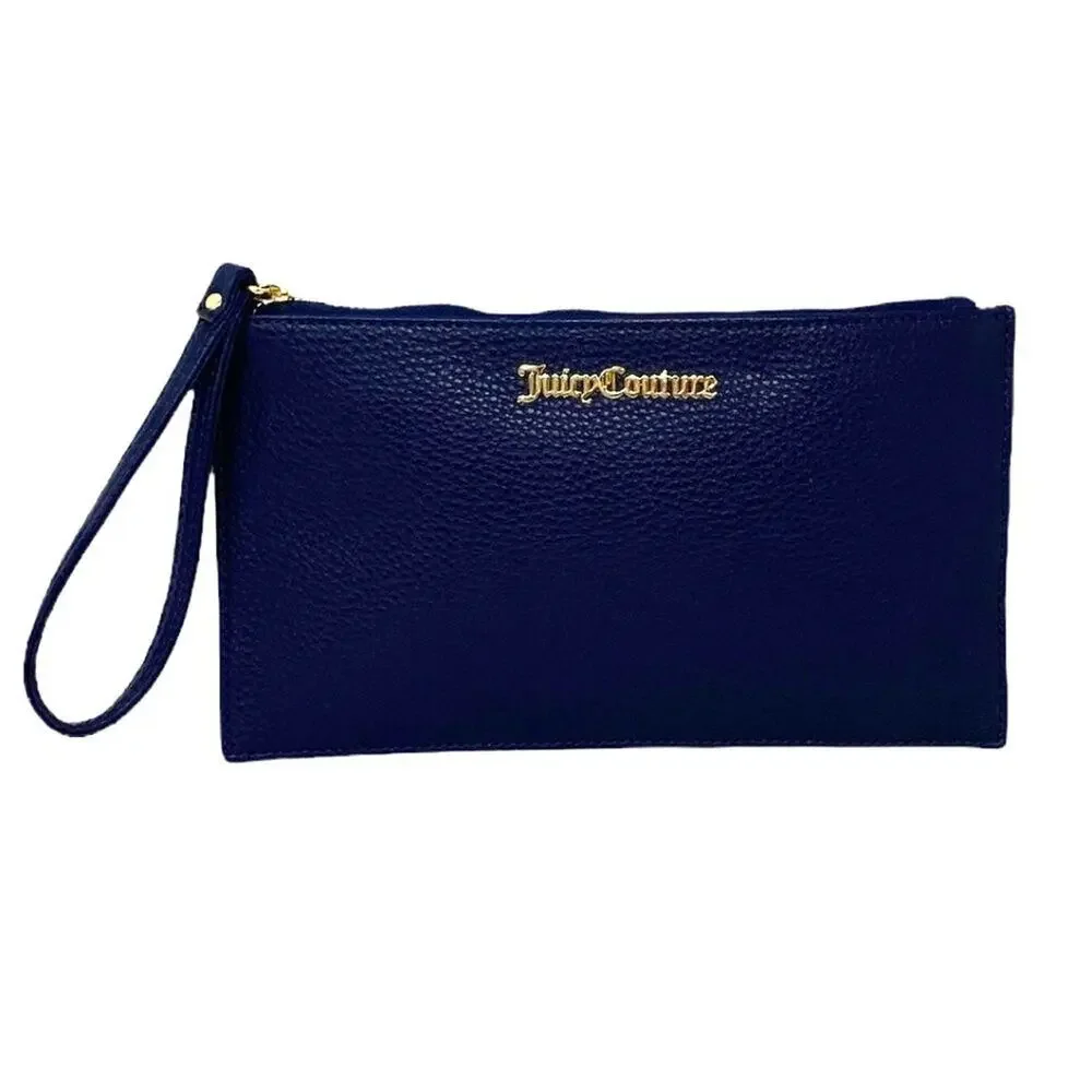 JUICY COUTURE Large Navy Blue Wristlet Clutch Purse ~ NWOT ~ Gold Emblem